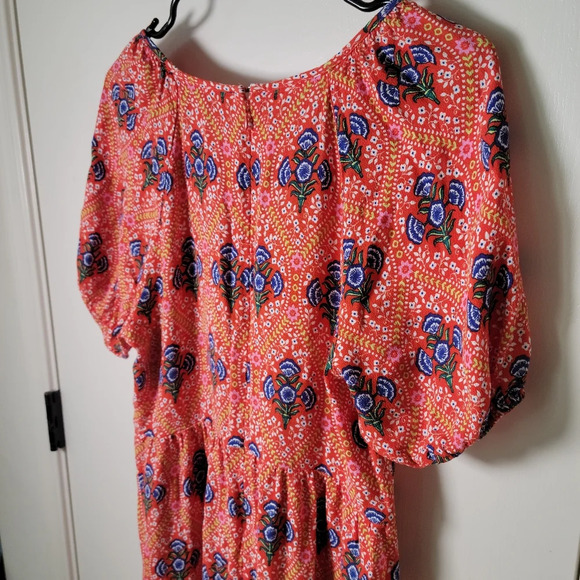 Boden Floral Print Tiered Midi Dress in Fire Poppy | Boden Dress | Size 10L - Picture 9 of 10